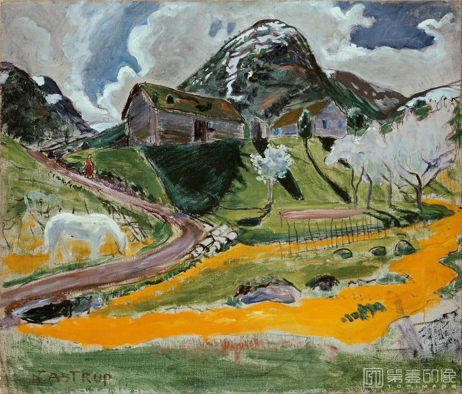 油画-挪威艺术博物馆藏画-Nikolai Astrup -The white Horse in Spring-166